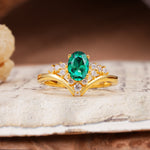 Simple 3-Prong Pear-Cut Emerald Two stones Engagement Ring - Additional view