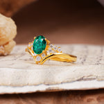 Simple 3-Prong Pear-Cut Emerald Two stones Engagement Ring - Additional view