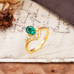 Simple 3-Prong Pear-Cut Emerald Two stones Engagement Ring - Additional view