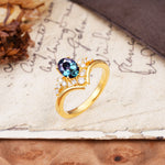 Simple 3-Prong Pear-Cut Alexandrite Two stones Engagement Ring - Additional view