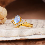 Simple 3-Prong Pear-Cut Moonstone Two stones Engagement Ring - Additional view