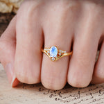 Simple 3-Prong Pear-Cut Moonstone Two stones Engagement Ring - Additional view