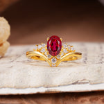Simple 3-Prong Pear-Cut Ruby Two stones Engagement Ring - Additional view