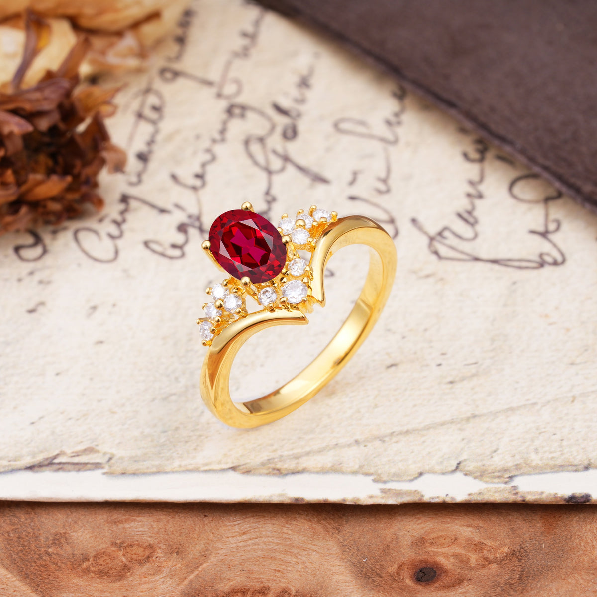 Simple 3-Prong Pear-Cut Ruby Two stones Engagement Ring - Additional view