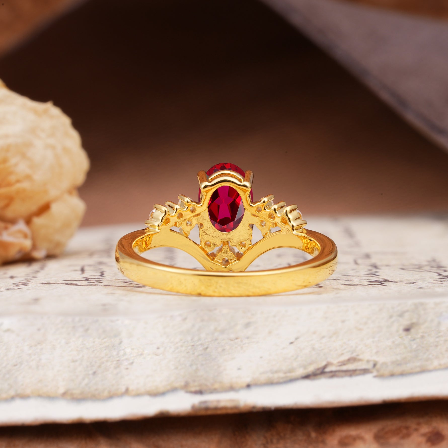 Simple 3-Prong Pear-Cut Ruby Two stones Engagement Ring - Additional view