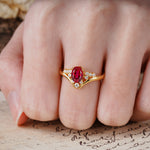 Simple 3-Prong Pear-Cut Ruby Two stones Engagement Ring - Additional view