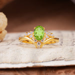 Simple 3-Prong Pear-Cut Peridot Two stones Engagement Ring - Additional view