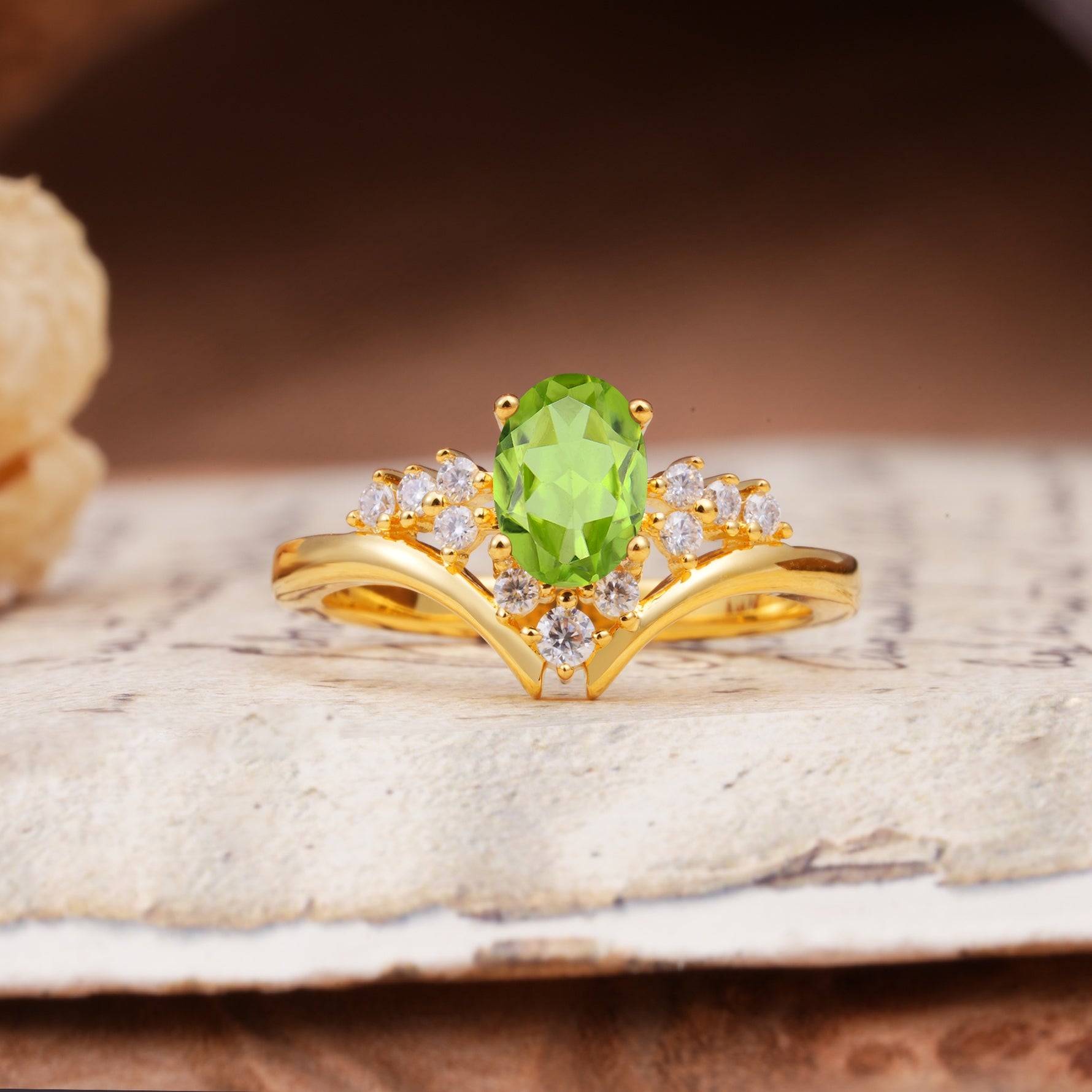 Simple 3-Prong Pear-Cut Peridot Two stones Engagement Ring - Additional view