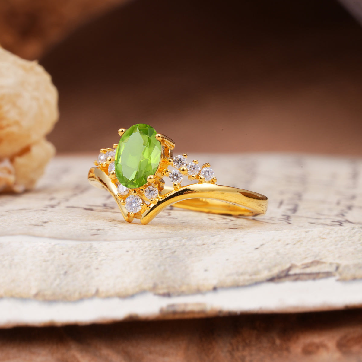 Simple 3-Prong Pear-Cut Peridot Two stones Engagement Ring - Additional view