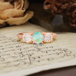 Unique Classic 4-Prong Round Cut Fire Opal Three Stones Wedding Ring - Additional view