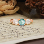 Unique Classic 4-Prong Round Cut Moss Agate Three Stones Wedding Ring - Additional view