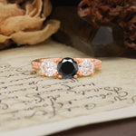 Unique Classic 4-Prong Round Cut Black Onyx Three Stones Wedding Ring - Additional view