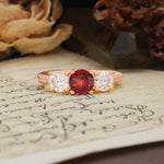 Unique Classic 4-Prong Round Cut Garnet Three Stones Wedding Ring - Additional view