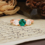 Unique Classic 4-Prong Round Cut Emerald Three Stones Wedding Ring - Additional view