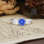 Unique Classic 4-Prong Round Cut Sapphire Three Stones Wedding Ring - Additional view