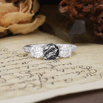 Unique Classic 4-Prong Round Cut Black Rutilated Quartz Three Stones Wedding Ring - Additional view