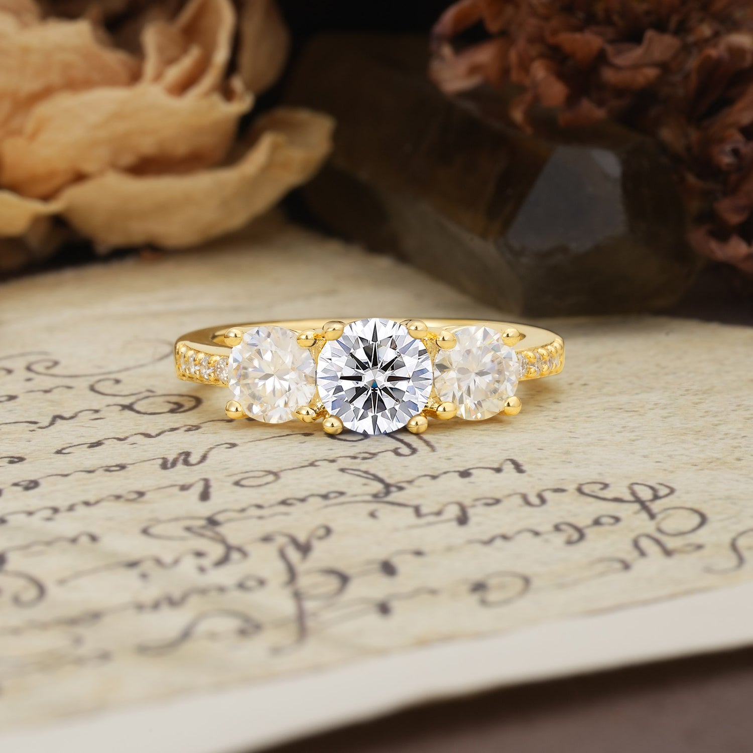 Unique Classic 4-Prong Round Cut Lab Diamond Three Stones Wedding Ring