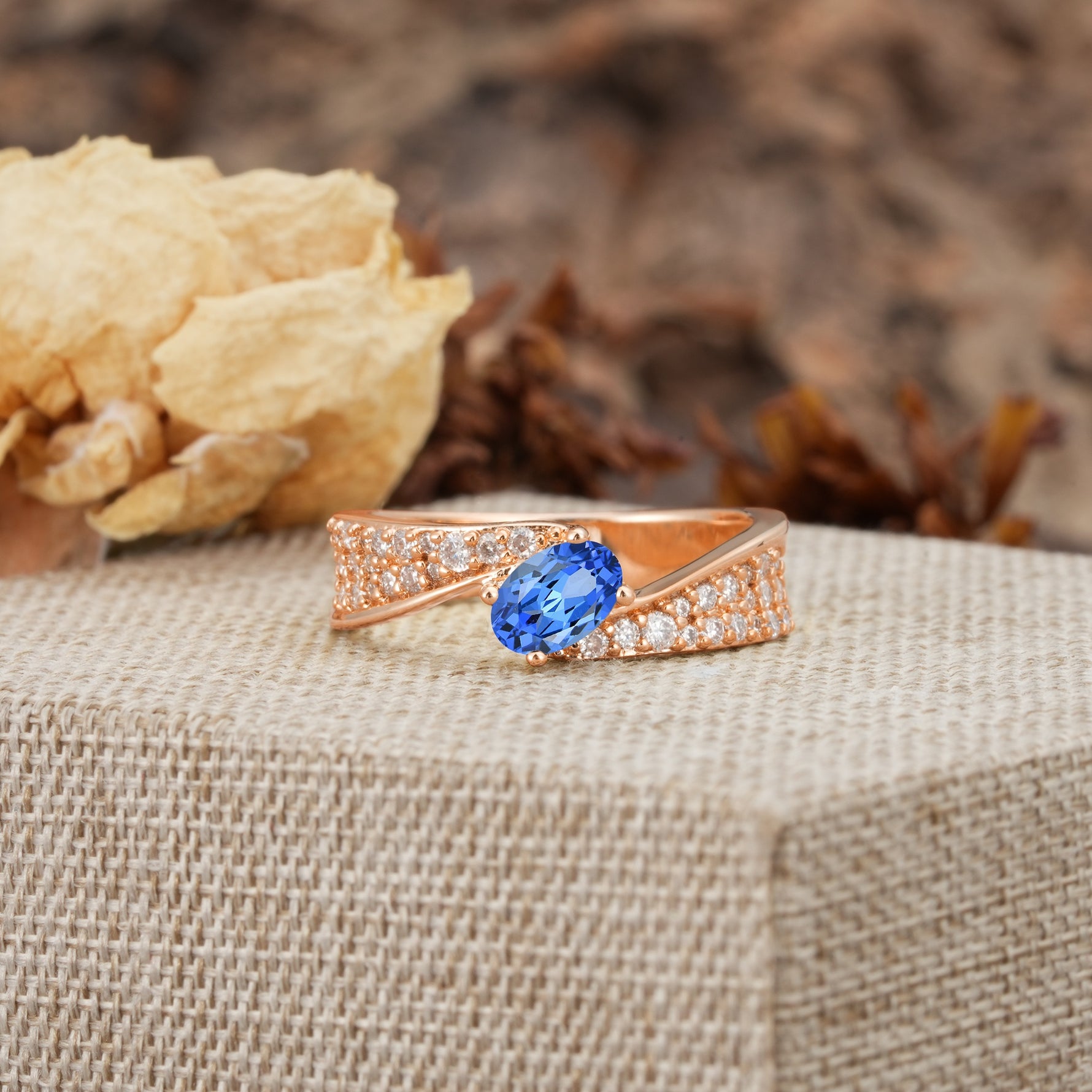 Vintage-Luxury 4-Prong Oval Cut with Pavé Accents Sapphire Engagement Ring - Additional view