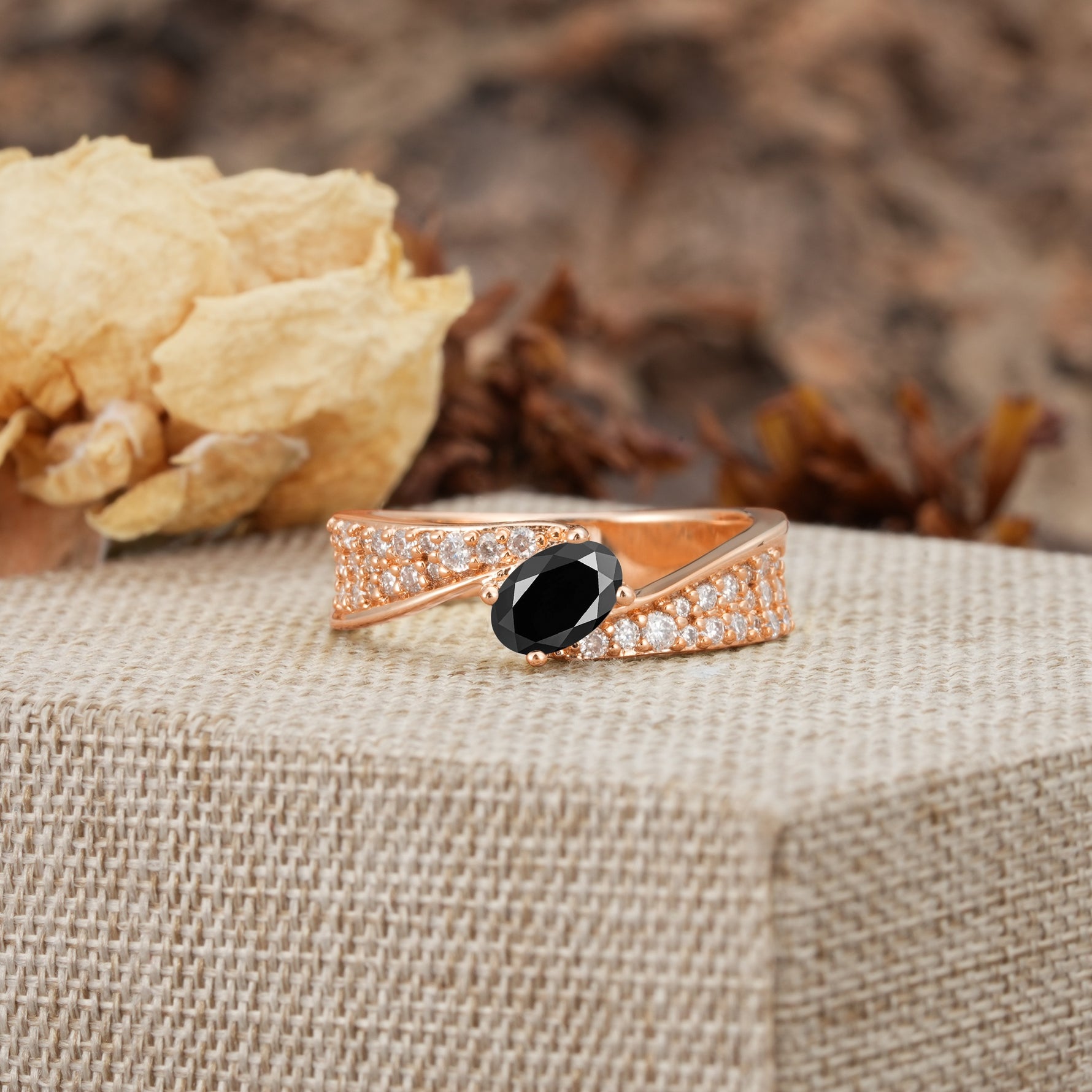Vintage-Luxury 4-Prong Oval Cut with Pavé Accents Black Onyx Engagement Ring - Additional view