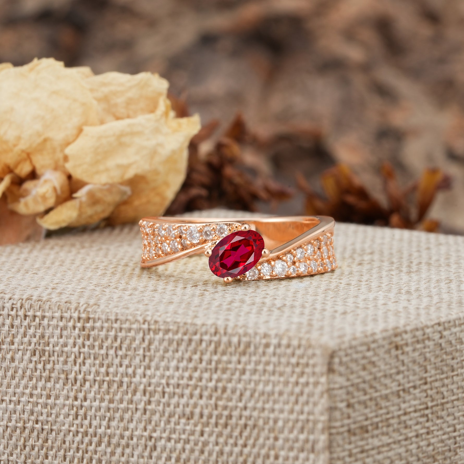Vintage-Luxury 4-Prong Oval Cut with Pavé Accents Ruby Engagement Ring - Additional view