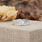 Vintage-Luxury 4-Prong Oval Cut with Pavé Accents Moissanite Engagement Ring - Additional view
