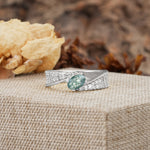 Vintage-Luxury 4-Prong Oval Cut with Pavé Accents Moss Agate Engagement Ring - Additional view