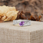 Vintage-Luxury 4-Prong Oval Cut with Pavé Accents Amethyst Engagement Ring - Additional view