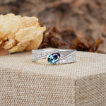 Vintage-Luxury 4-Prong Oval Cut with Pavé Accents Alexandrite Engagement Ring - Additional view