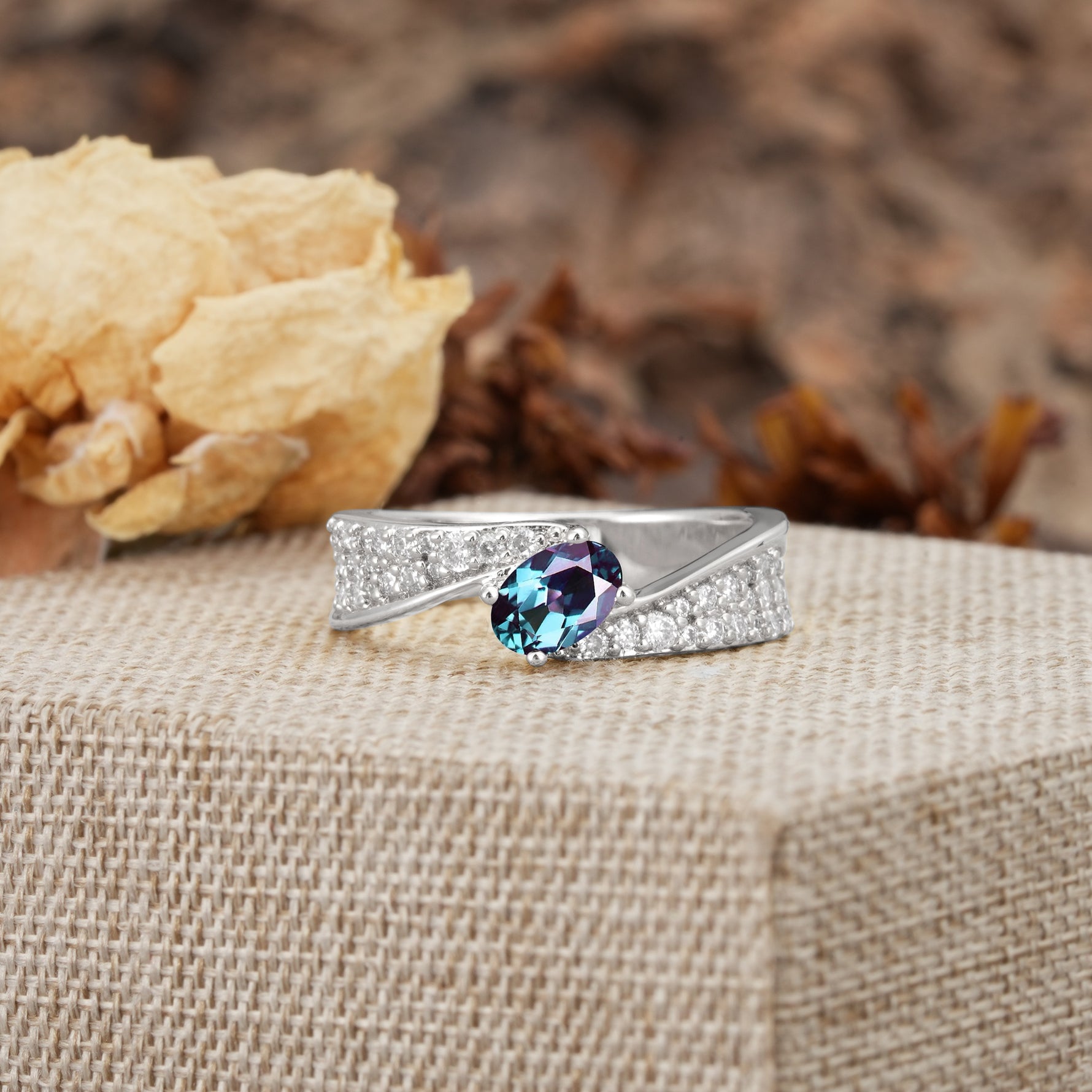 Vintage-Luxury 4-Prong Oval Cut with Pavé Accents Alexandrite Engagement Ring - Additional view