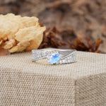 Vintage-Luxury 4-Prong Oval Cut with Pavé Accents Moonstone Engagement Ring - Additional view