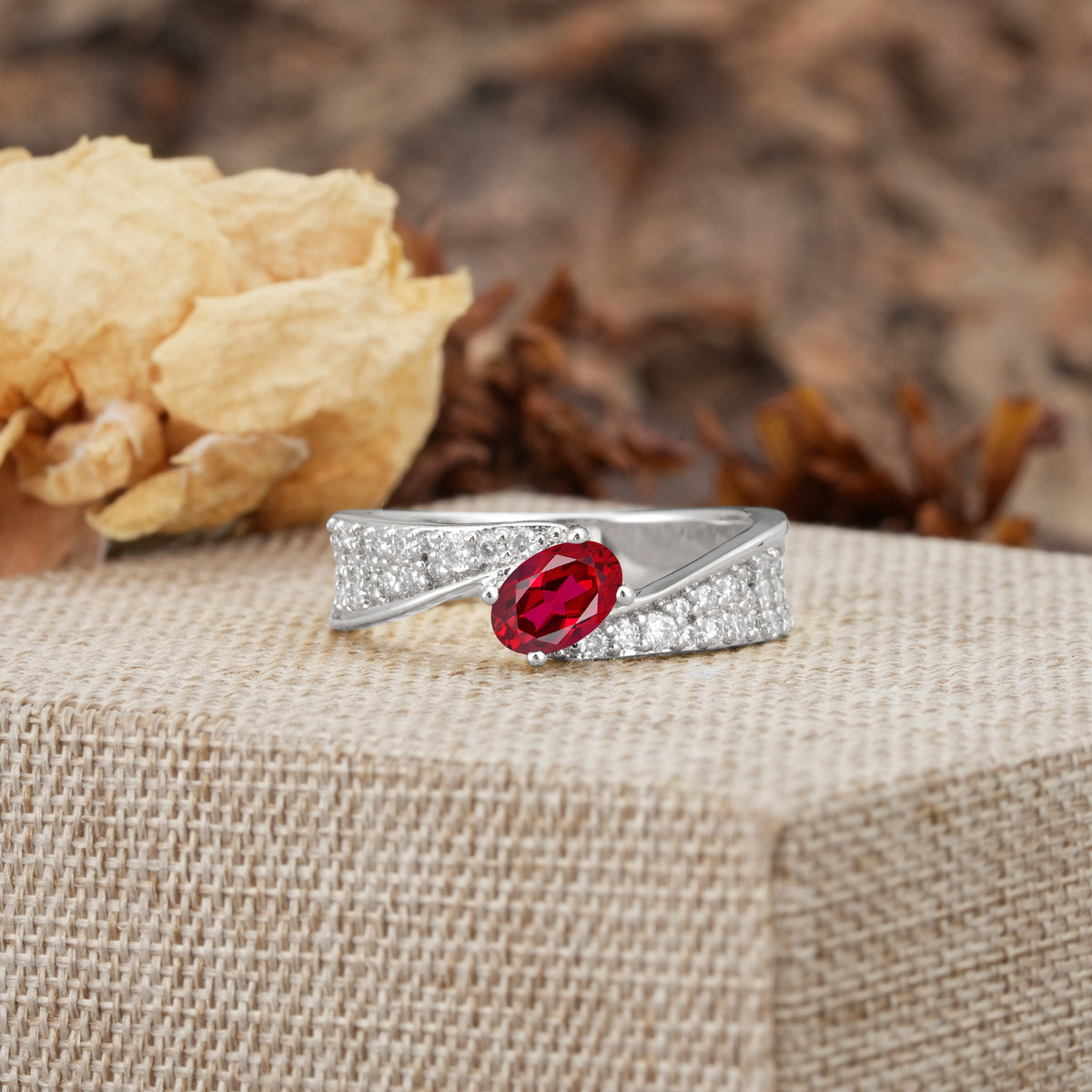 Vintage-Luxury 4-Prong Oval Cut with Pavé Accents Ruby Engagement Ring - Additional view