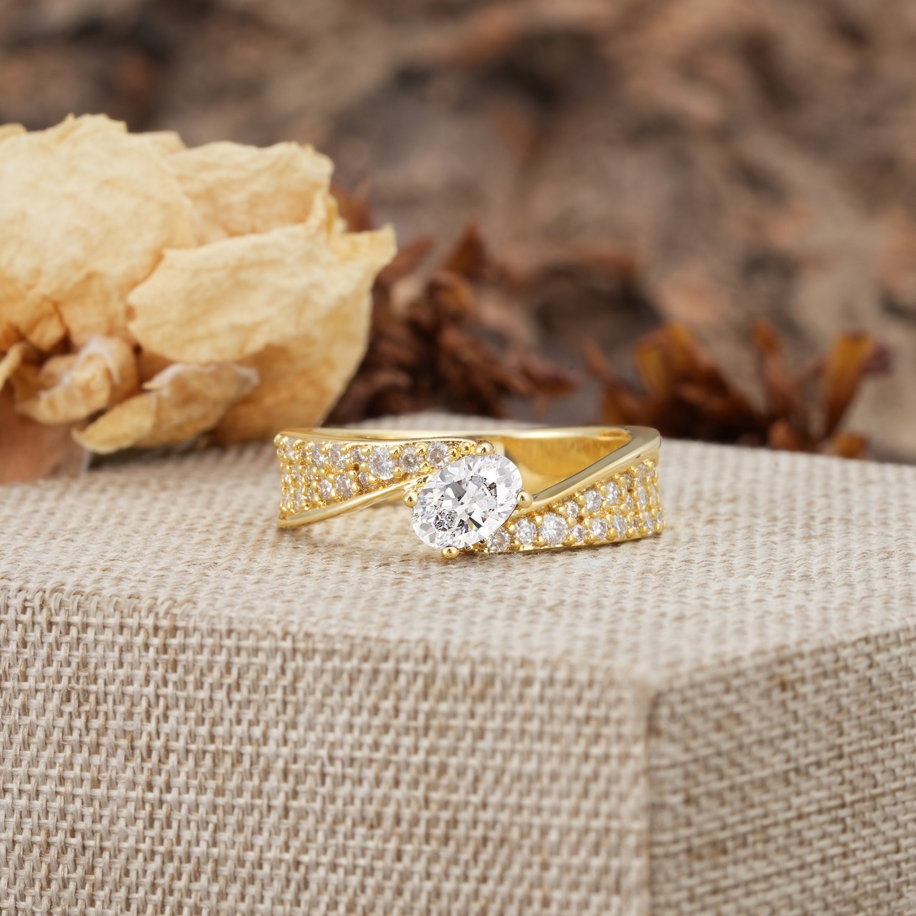 Vintage-Luxury 4-Prong Oval Cut with Pavé Accents Moissanite Engagement Ring - Additional view