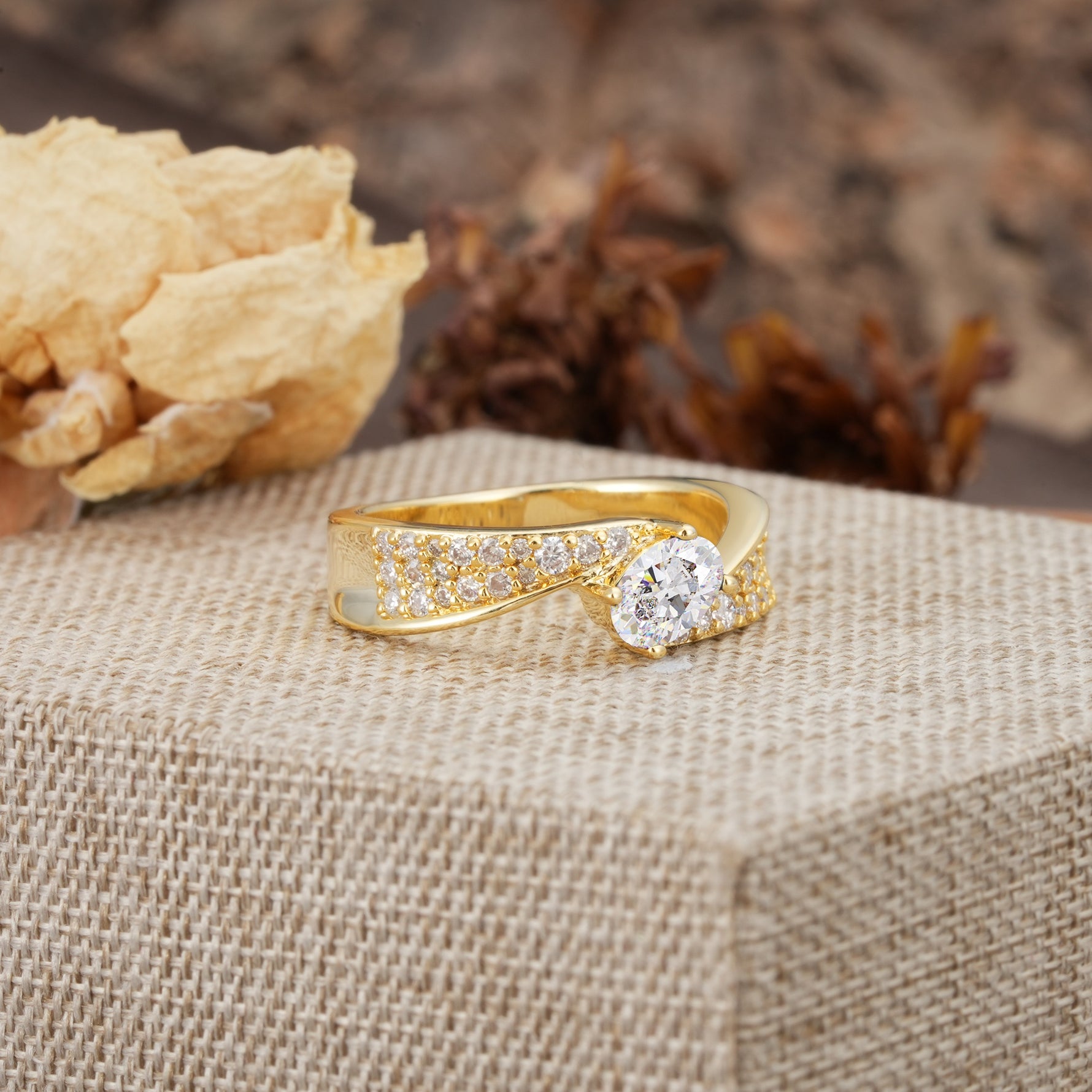 Vintage-Luxury 4-Prong Oval Cut with Pavé Accents Moissanite Engagement Ring - Additional view