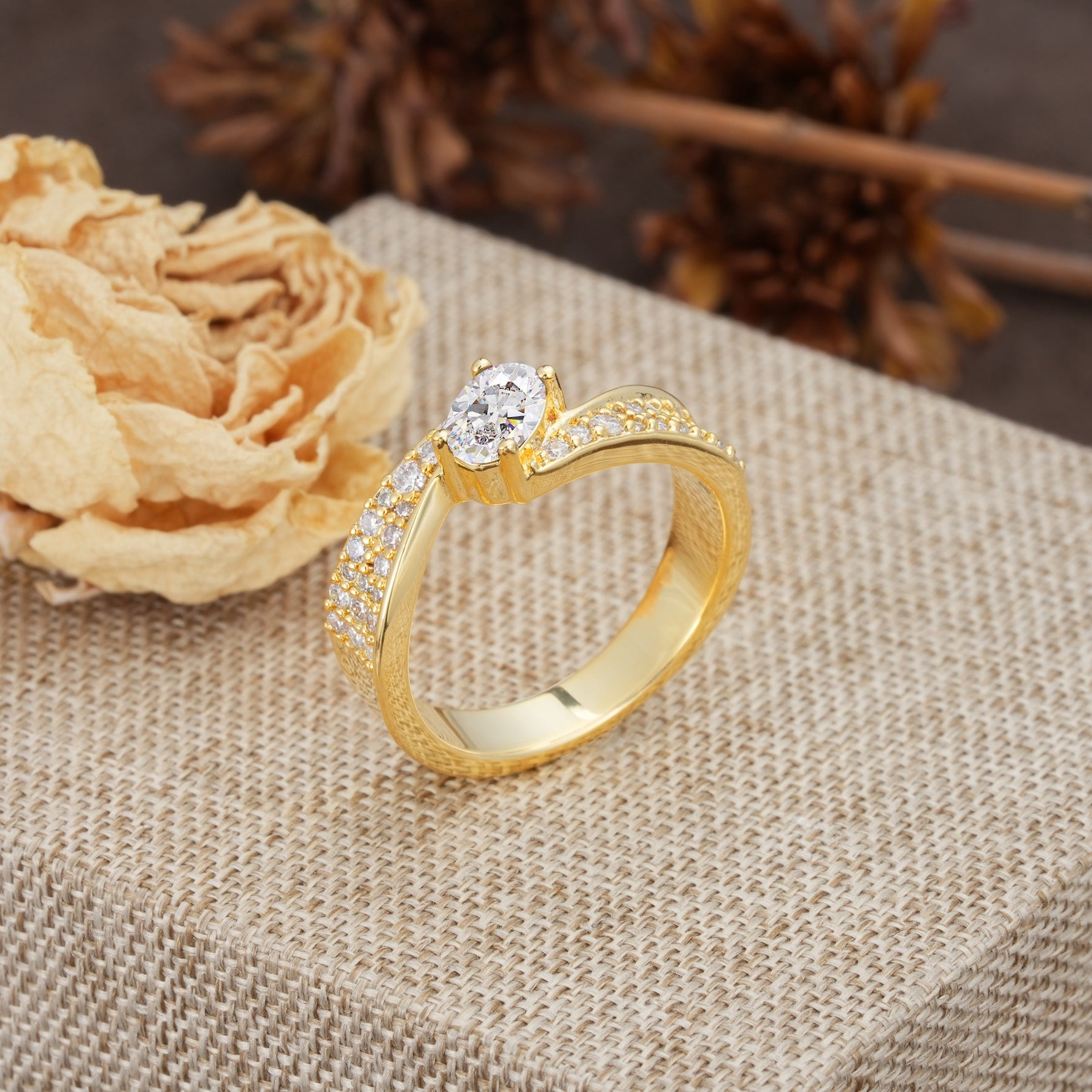Vintage-Luxury 4-Prong Oval Cut with Pavé Accents Moissanite Engagement Ring - Additional view