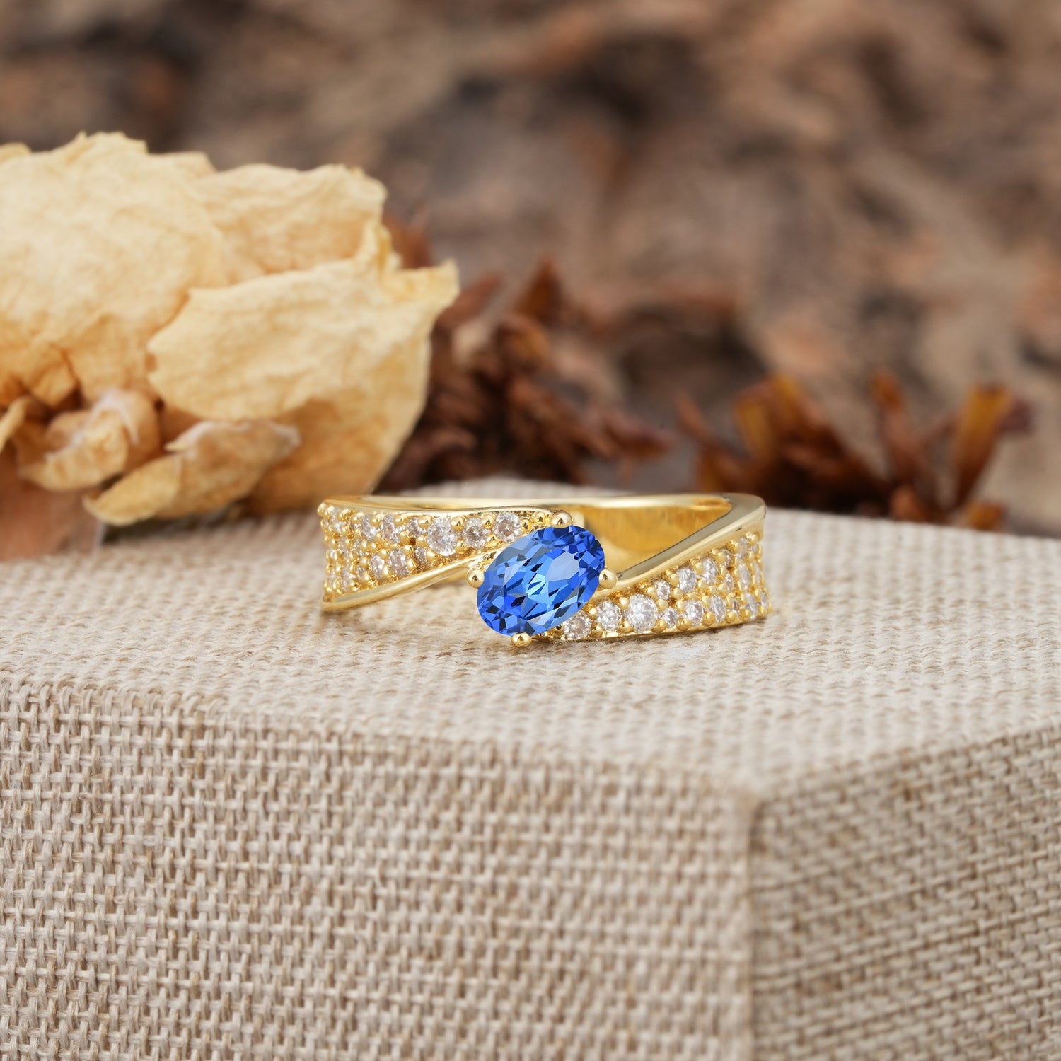 Vintage-Luxury 4-Prong Oval Cut with Pavé Accents Sapphire Engagement Ring - Additional view