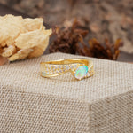 Vintage-Luxury 4-Prong Oval Cut with Pavé Accents Fire Opal Engagement Ring - Additional view