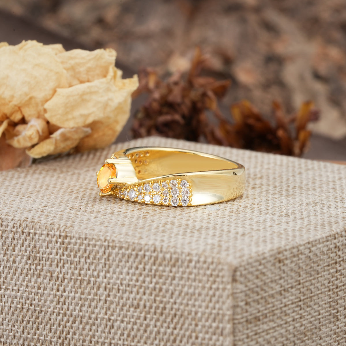 Vintage-Luxury 4-Prong Oval Cut with Pavé Accents Citrine Engagement Ring - Additional view