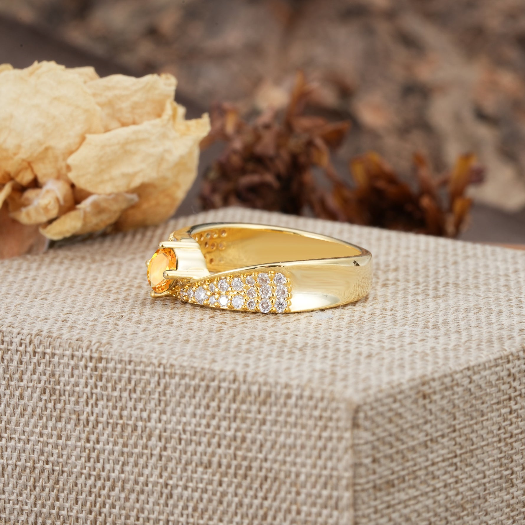 Vintage-Luxury 4-Prong Oval Cut with Pavé Accents Citrine Engagement Ring - Additional view