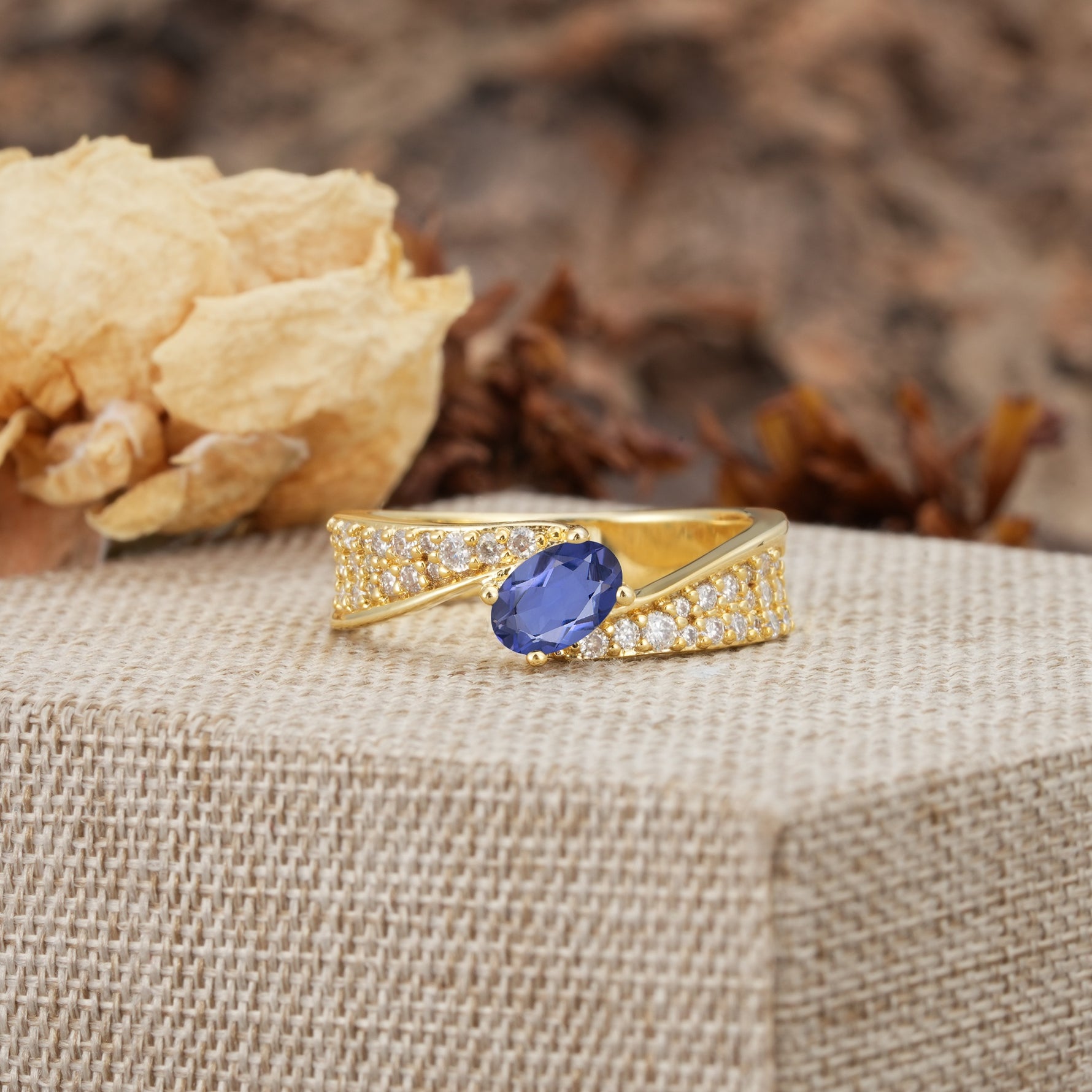 Vintage-Luxury 4-Prong Oval Cut with Pavé Accents Tanzanite Engagement Ring - Additional view