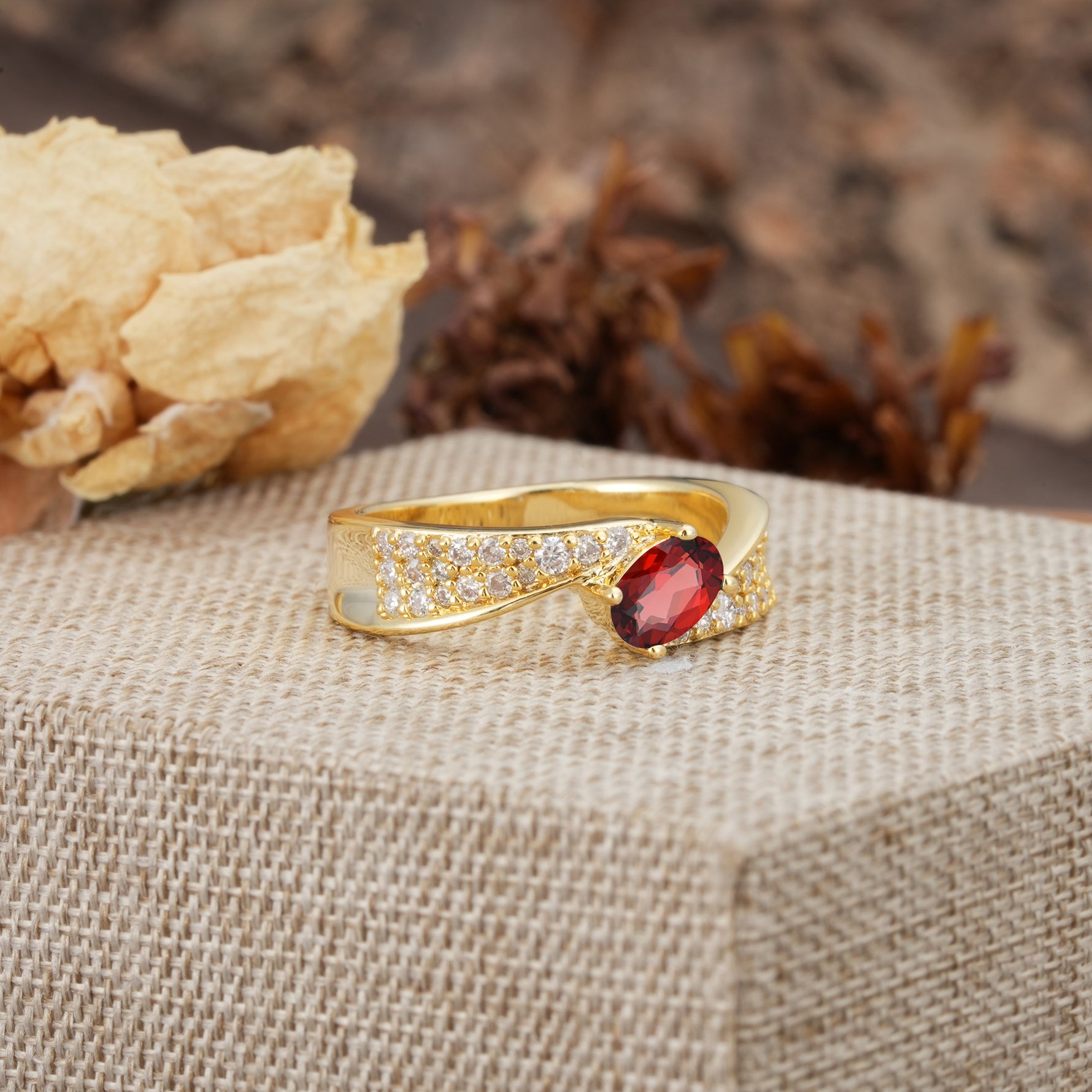 Vintage-Luxury 4-Prong Oval Cut with Pavé Accents Garnet Engagement Ring - Additional view