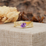 Vintage-Luxury 4-Prong Oval Cut with Pavé Accents Amethyst Engagement Ring - Additional view