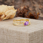 Vintage-Luxury 4-Prong Oval Cut with Pavé Accents Amethyst Engagement Ring - Additional view
