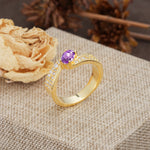 Vintage-Luxury 4-Prong Oval Cut with Pavé Accents Amethyst Engagement Ring - Additional view