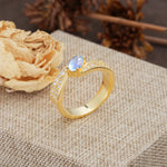 Vintage-Luxury 4-Prong Oval Cut with Pavé Accents Moonstone Engagement Ring - Additional view