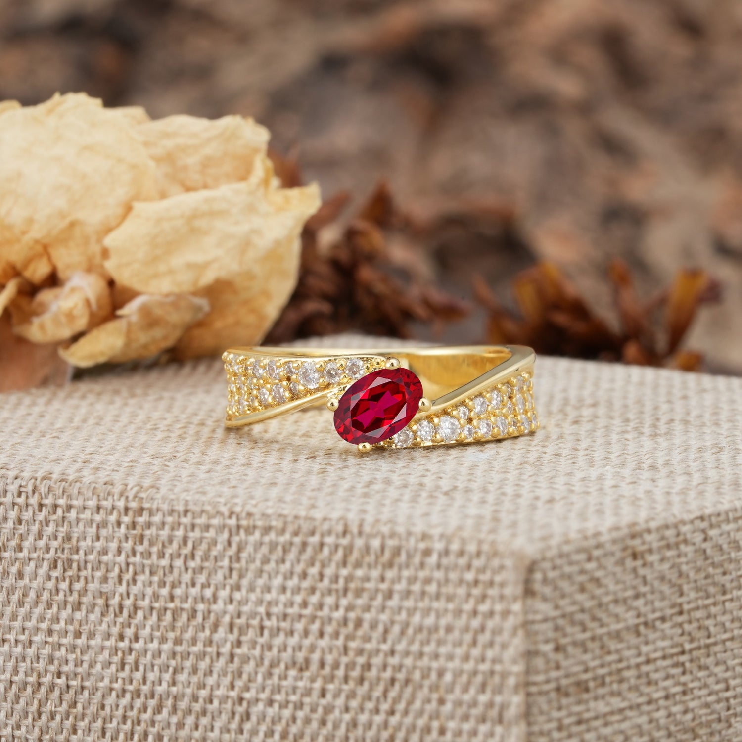 Vintage-Luxury 4-Prong Oval Cut with Pavé Accents Ruby Engagement Ring - Additional view