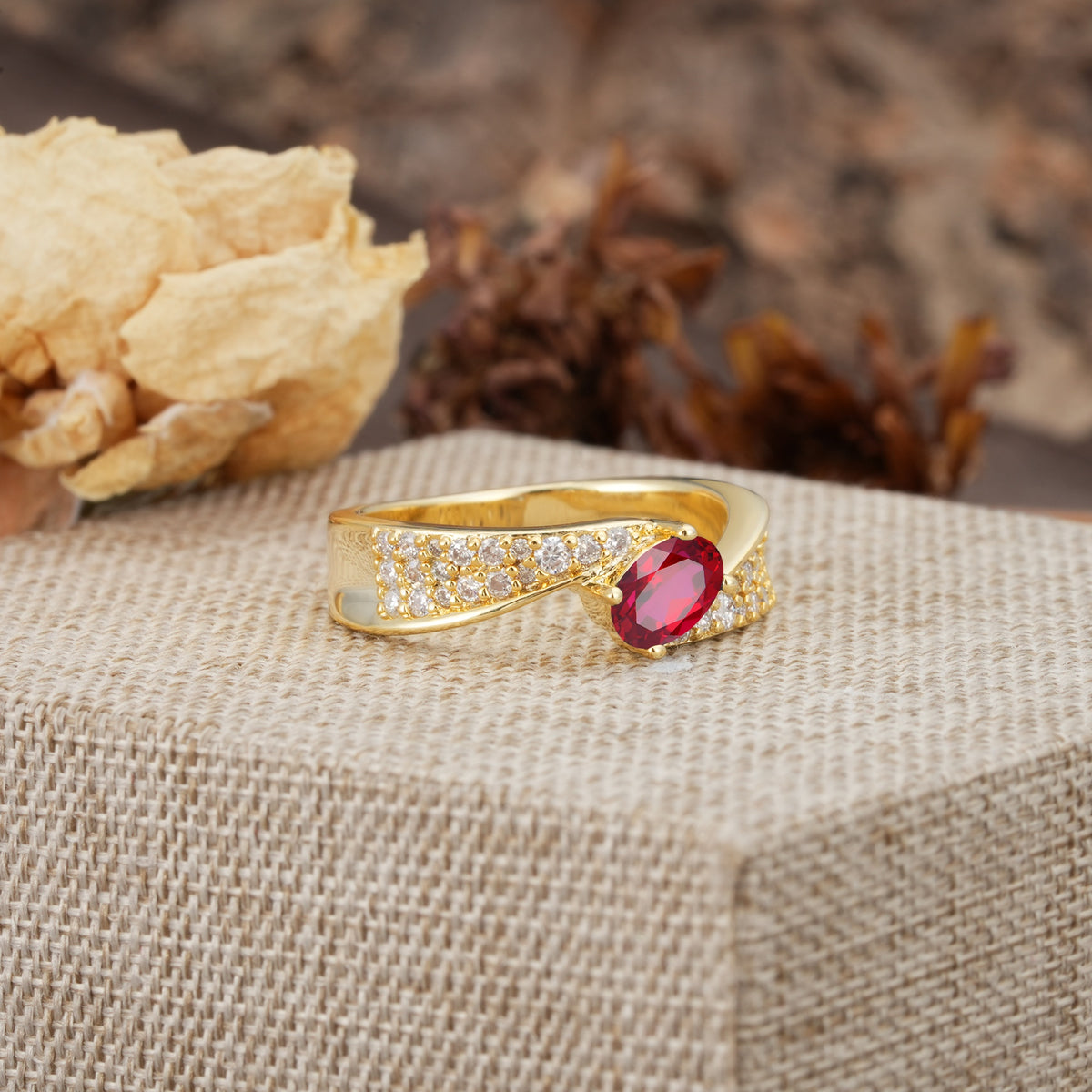 Vintage-Luxury 4-Prong Oval Cut with Pavé Accents Ruby Engagement Ring - Additional view
