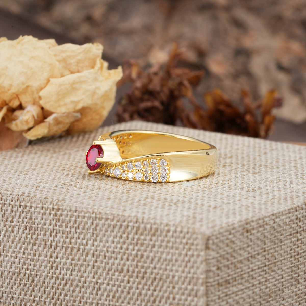 Vintage-Luxury 4-Prong Oval Cut with Pavé Accents Ruby Engagement Ring - Additional view