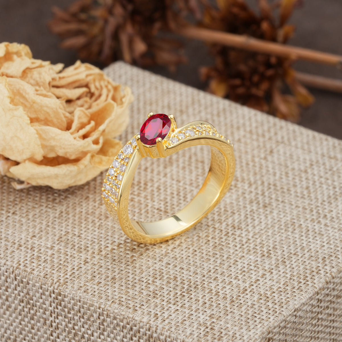 Vintage-Luxury 4-Prong Oval Cut with Pavé Accents Ruby Engagement Ring - Additional view