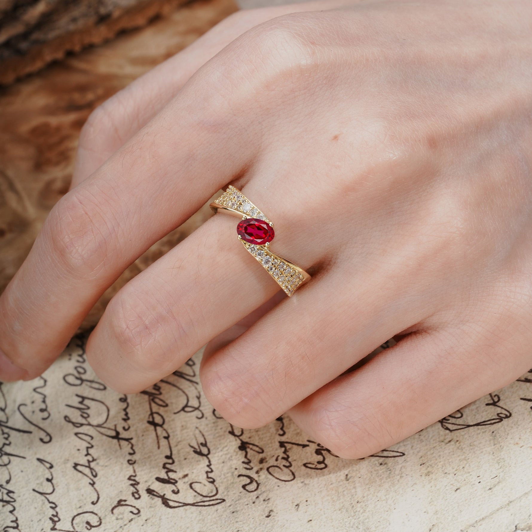 Vintage-Luxury 4-Prong Oval Cut with Pavé Accents Ruby Engagement Ring - Additional view