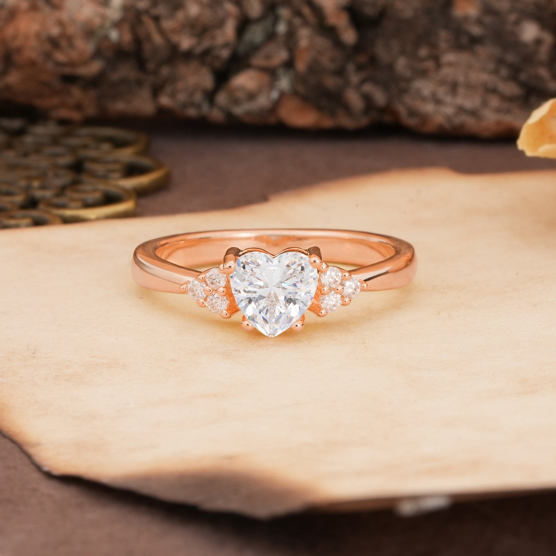 Unique, Minimalist 4-Prong Heart-Cut Moissanite Engagement Ring - Additional view